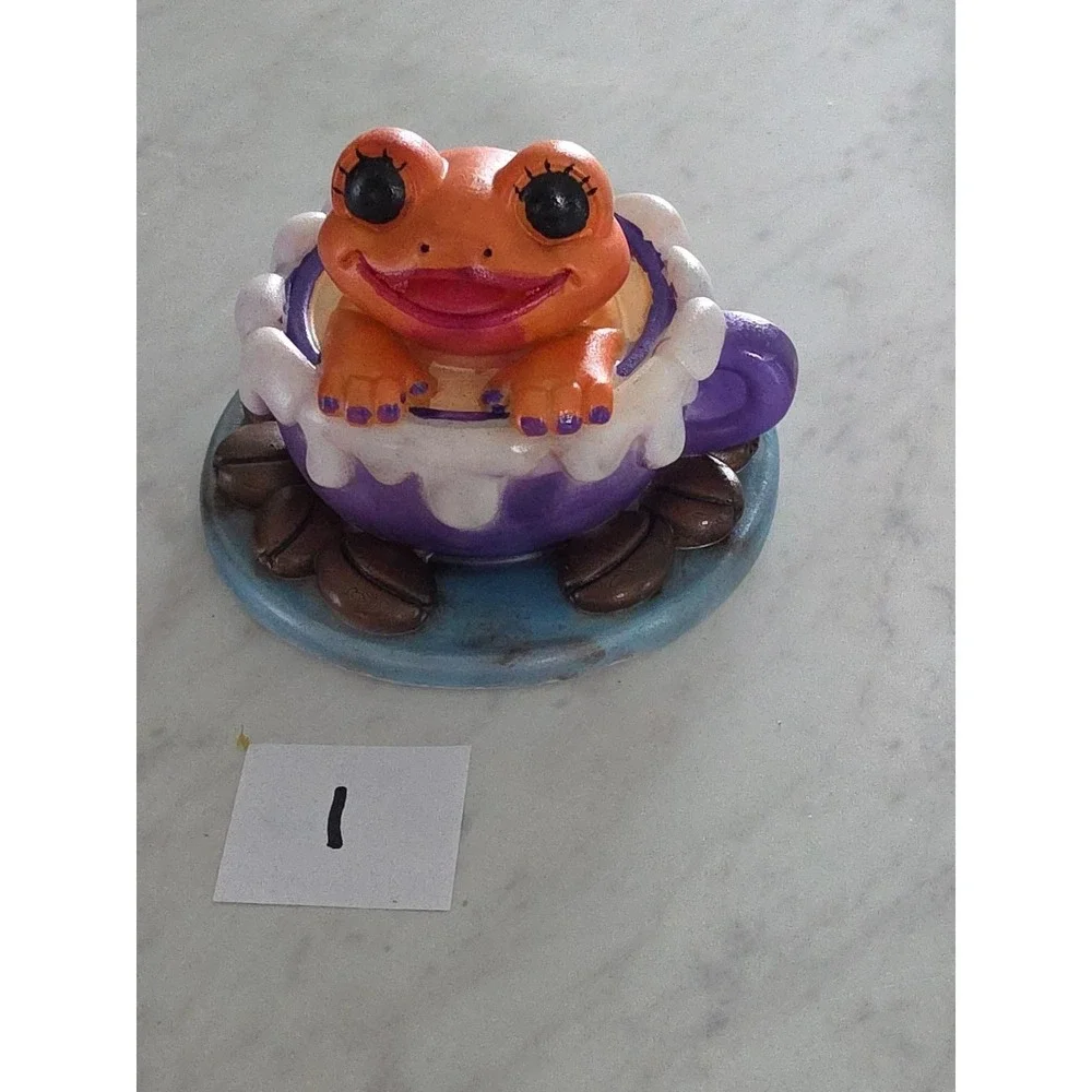Handmade Resin Frog In A Cup With Coffee Beans Decoration